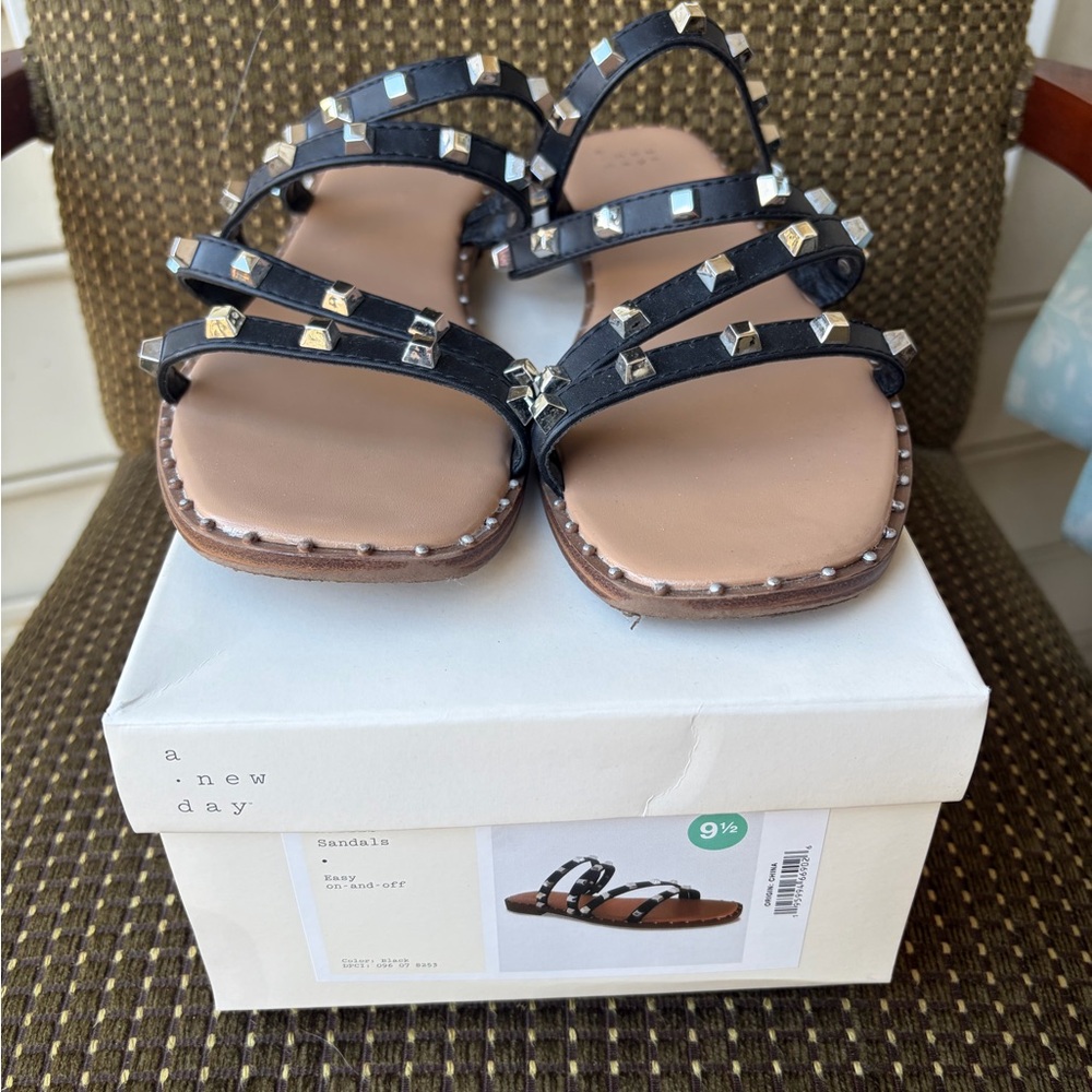 A New Day Black Studded Strappy Sandals